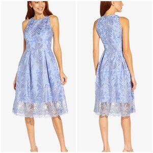 Adrianna Papell Ribbon Embroidery Fit & Flare Midi Dress in Blue Size 14